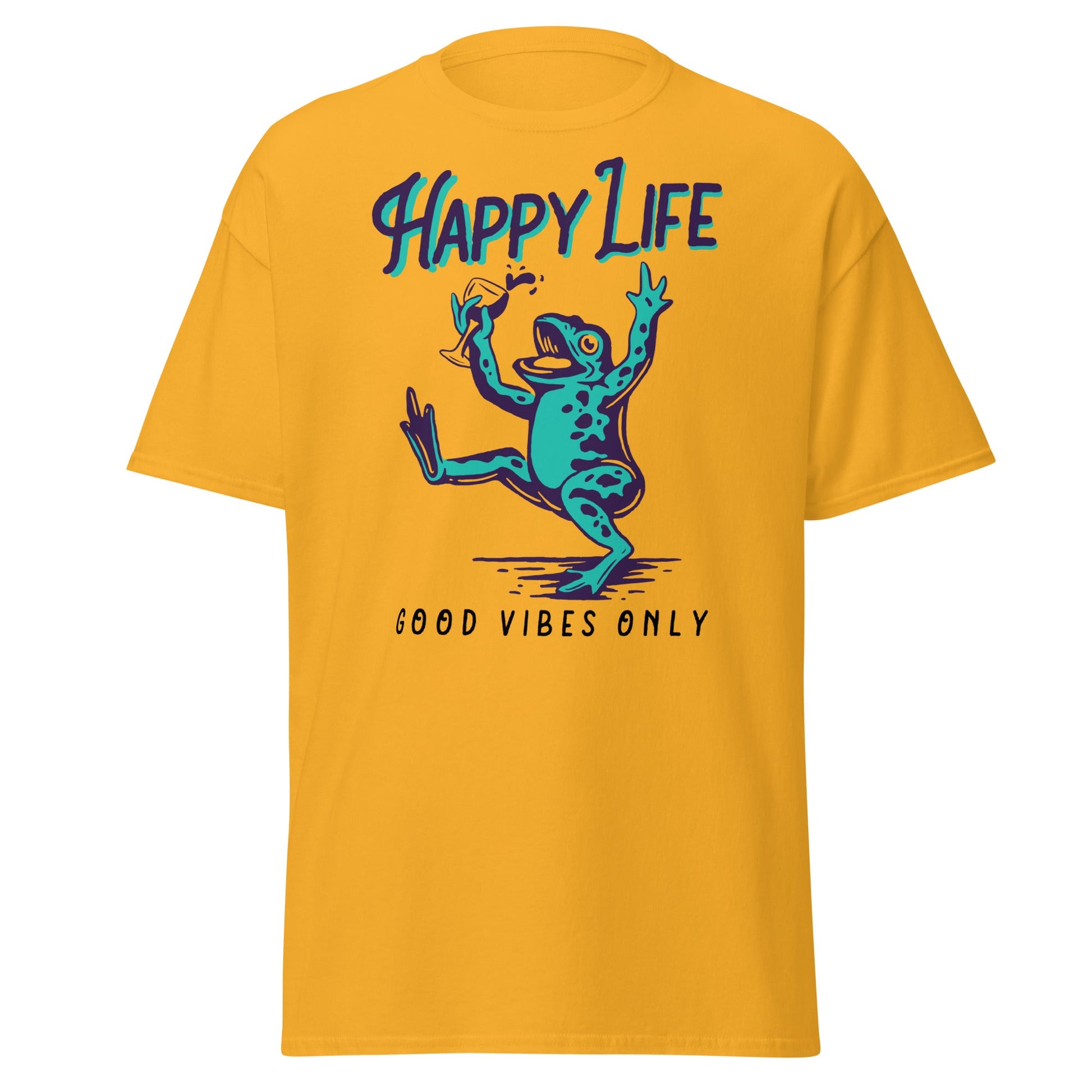 Happy Life Good Vibes Only Frog T-Shirt - Gold - T-Shirts Online