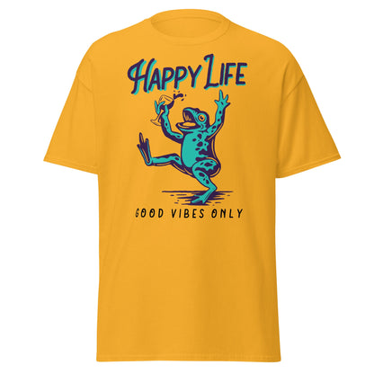 Happy Life Good Vibes Only Frog T-Shirt - Gold - T-Shirts Online