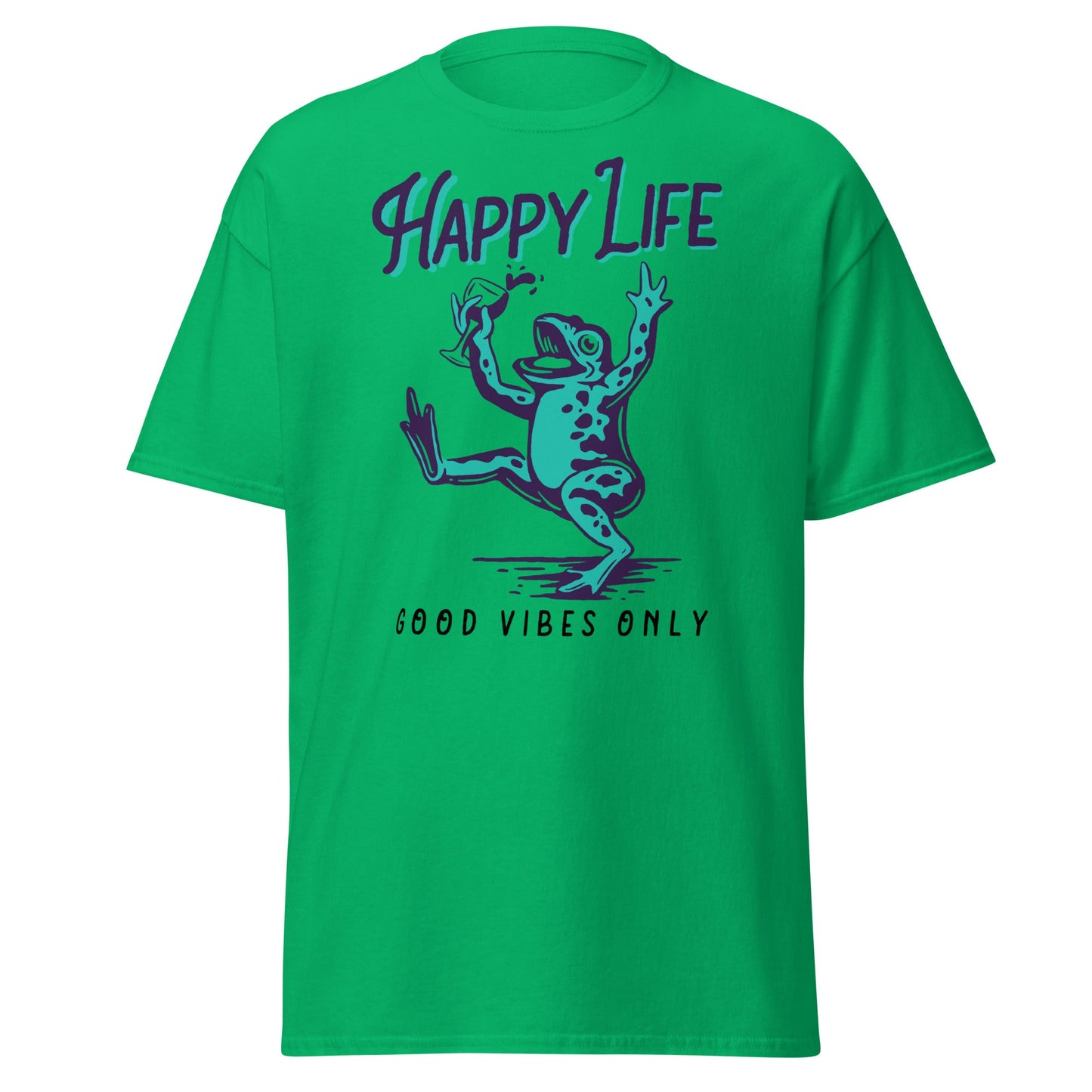 Happy Life Good Vibes Only Frog T-Shirt - Irish Green - T-Shirts Online