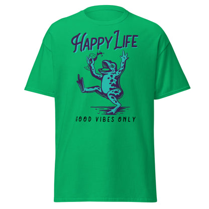 Happy Life Good Vibes Only Frog T-Shirt - Irish Green - T-Shirts Online