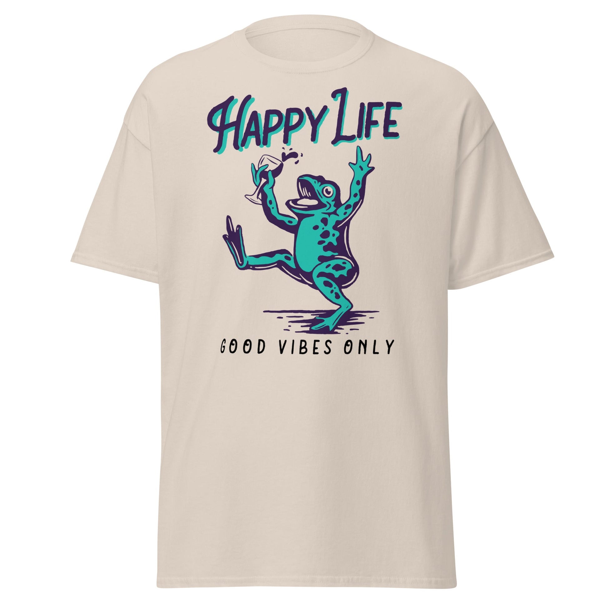 Happy Life Good Vibes Only Frog T-Shirt - Natural - T-Shirts Online