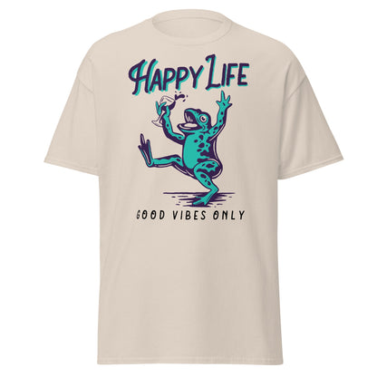 Happy Life Good Vibes Only Frog T-Shirt - Natural - T-Shirts Online