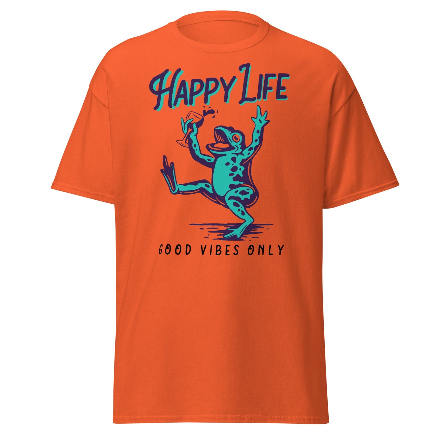 Happy Life Good Vibes Only Frog T-Shirt - Orange - T-Shirts Online