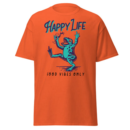 Happy Life Good Vibes Only Frog T-Shirt - Orange - T-Shirts Online