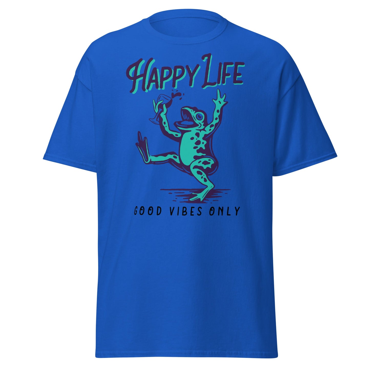 Happy Life Good Vibes Only Frog T-Shirt - Royal - T-Shirts Online