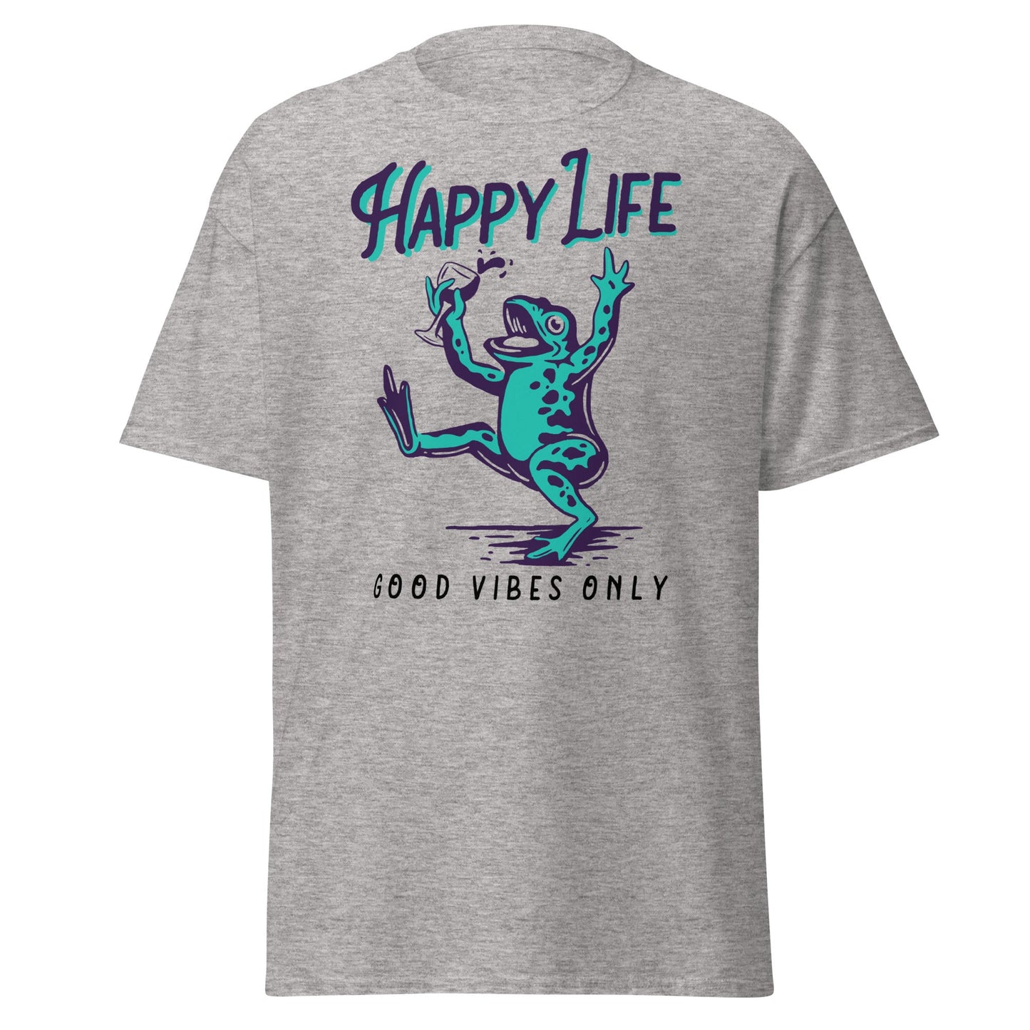 Happy Life Good Vibes Only Frog T-Shirt - Sport Grey - T-Shirts Online