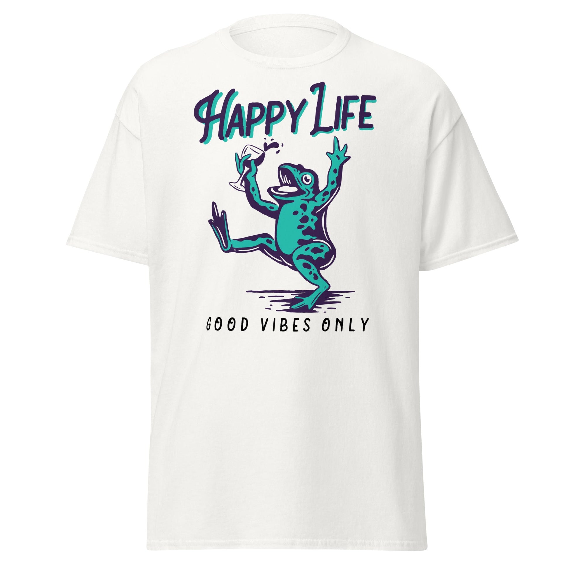 Happy Life Good Vibes Only Frog T-Shirt - White - T-Shirts Online