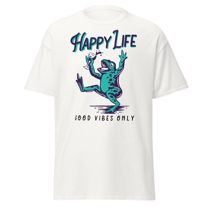 Happy Life Good Vibes Only Frog T-Shirt - White - T-Shirts Online