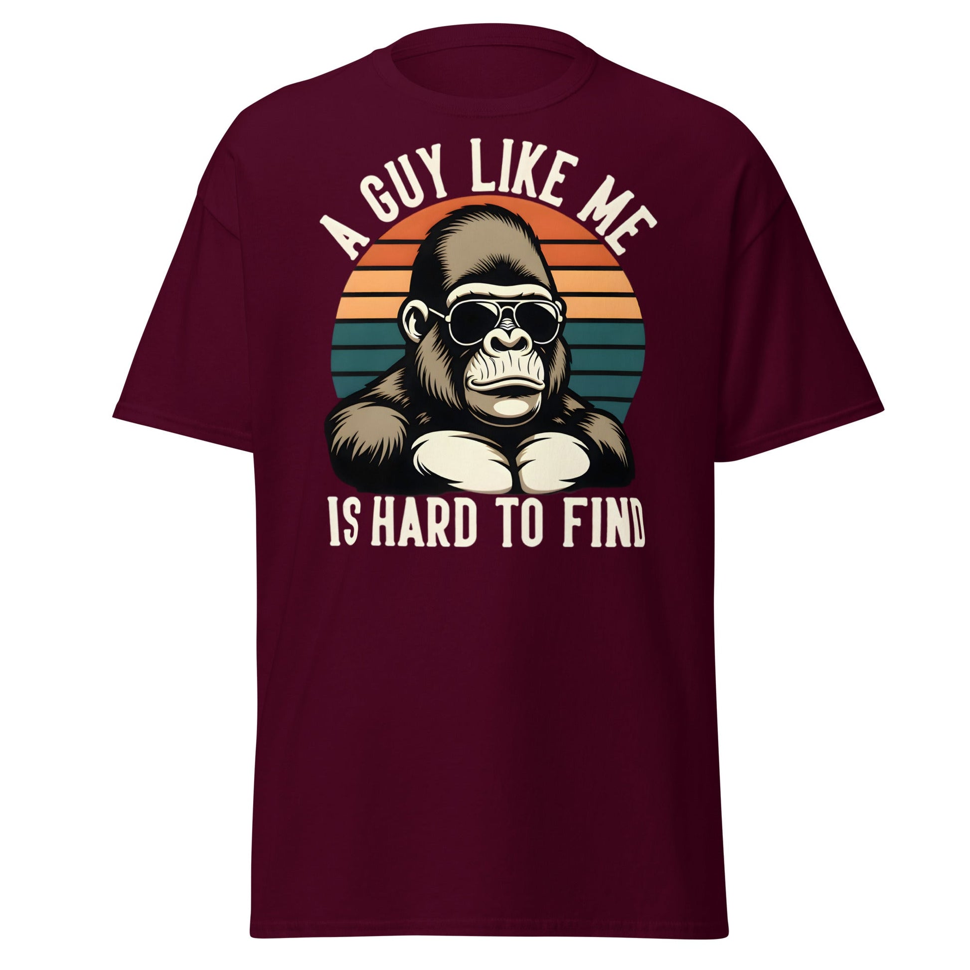 Hard to Find Guy Gorilla T-Shirt – Retro Sunglasses Tee - Maroon - T-Shirts Online