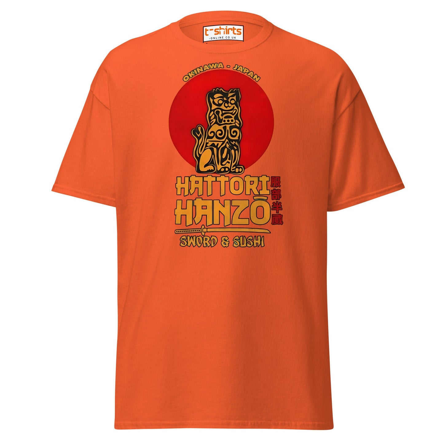 Hattori Hanzo Sword & Sushi T-Shirt - Orange - T-Shirts Online