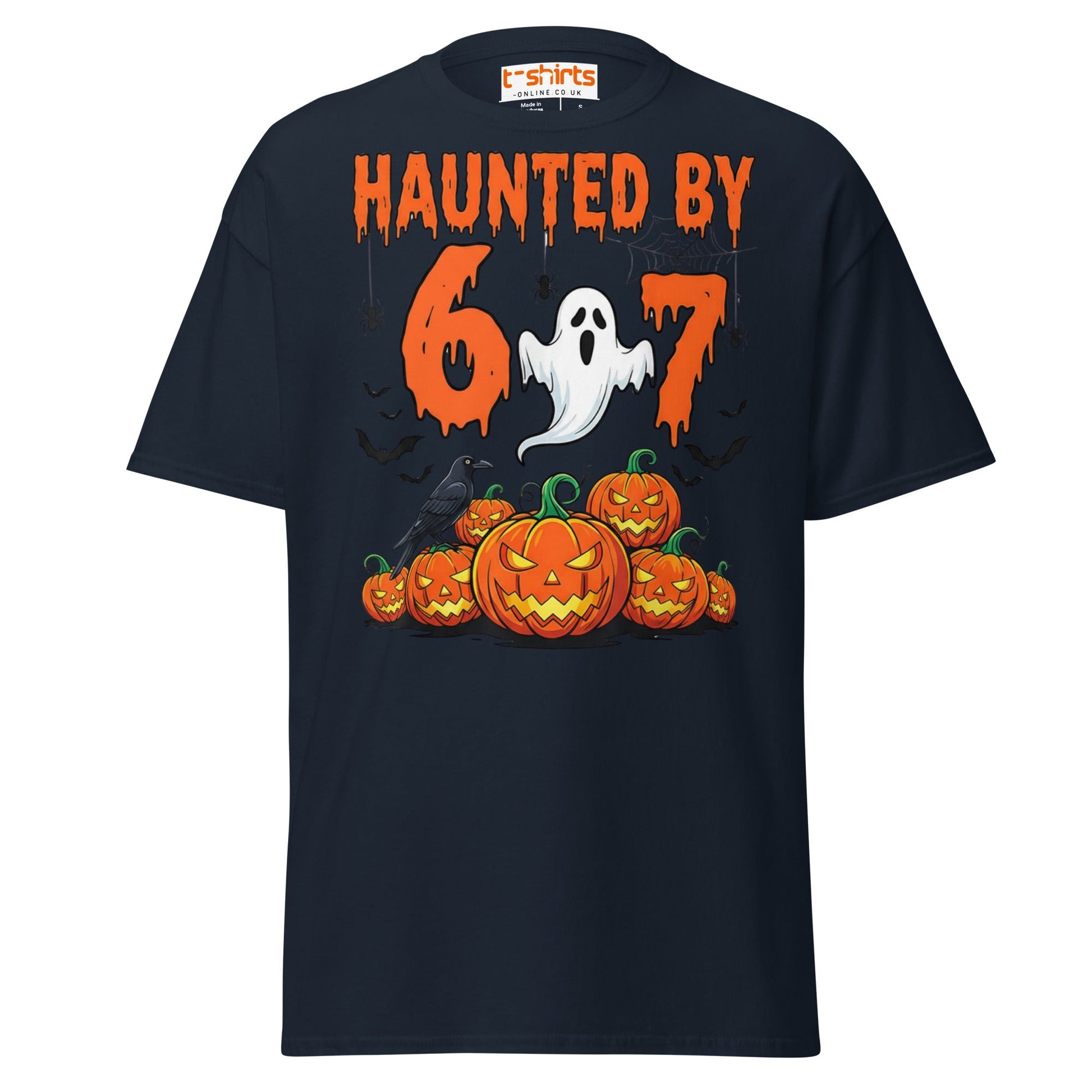 Haunted By 6 or 7 T-Shirt | Funny Halloween Ghost Tee - Navy - T-Shirts Online