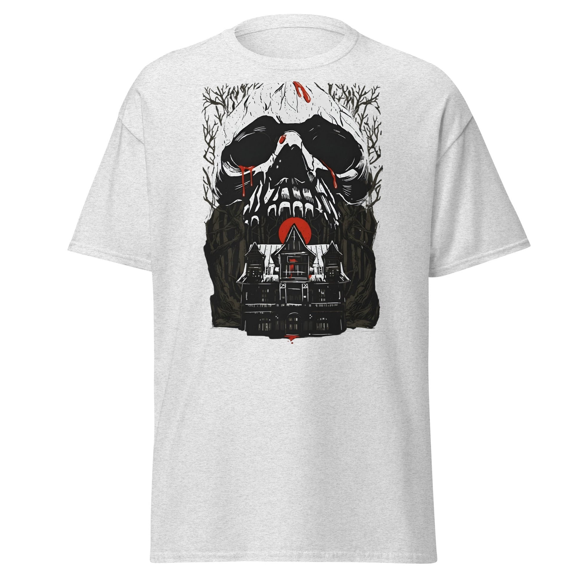 Haunted Mansion Skull T-Shirt – Gothic Horror House Tee - Ash - T-Shirts Online