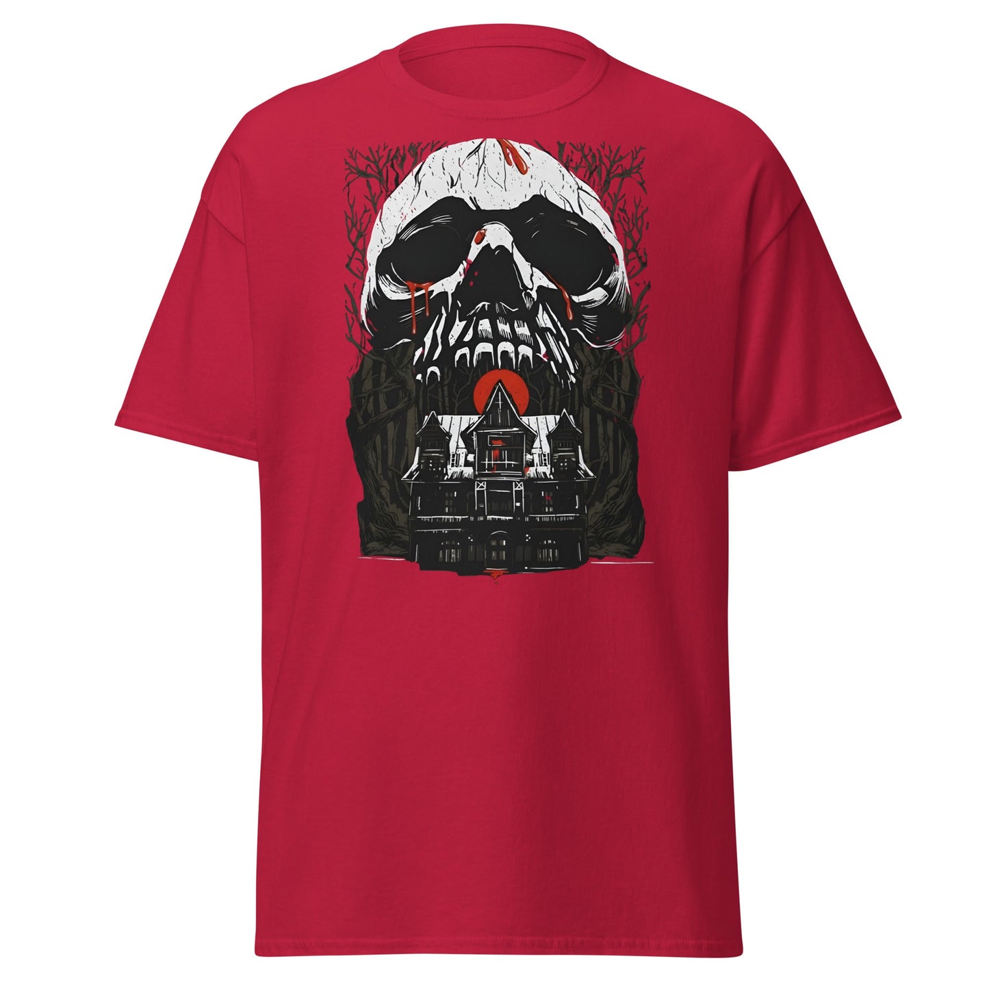 Haunted Mansion Skull T-Shirt – Gothic Horror House Tee - Cardinal - T-Shirts Online