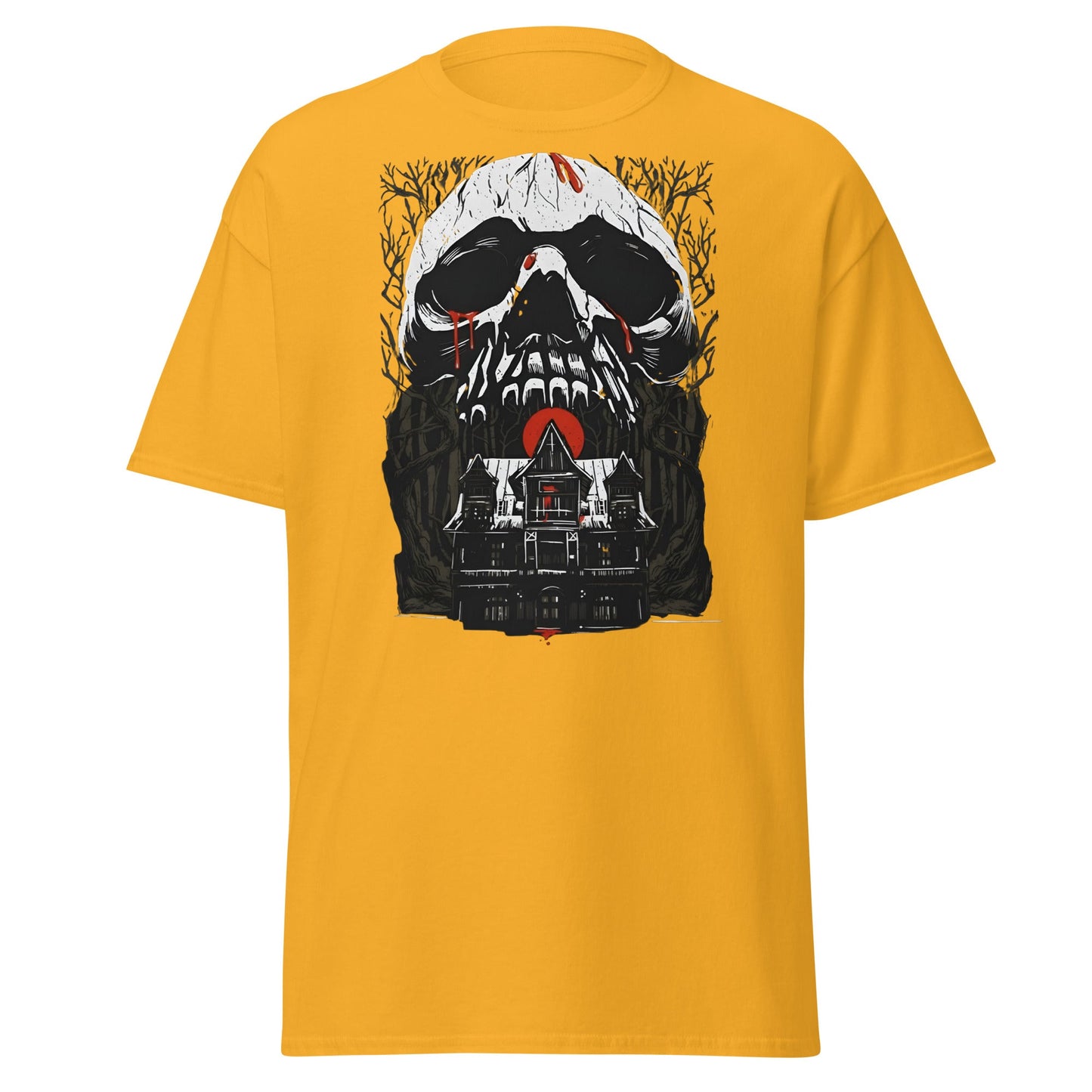 Haunted Mansion Skull T-Shirt – Gothic Horror House Tee - Gold - T-Shirts Online