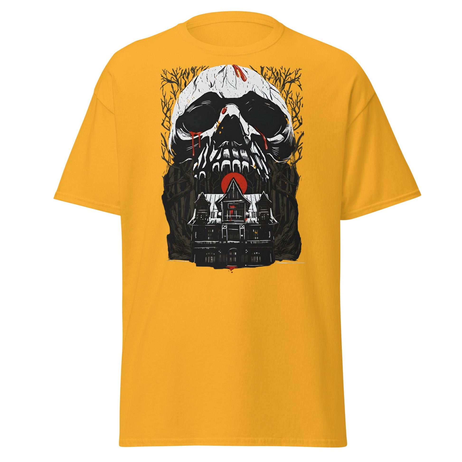 Haunted Mansion Skull T-Shirt – Gothic Horror House Tee - Gold - T-Shirts Online