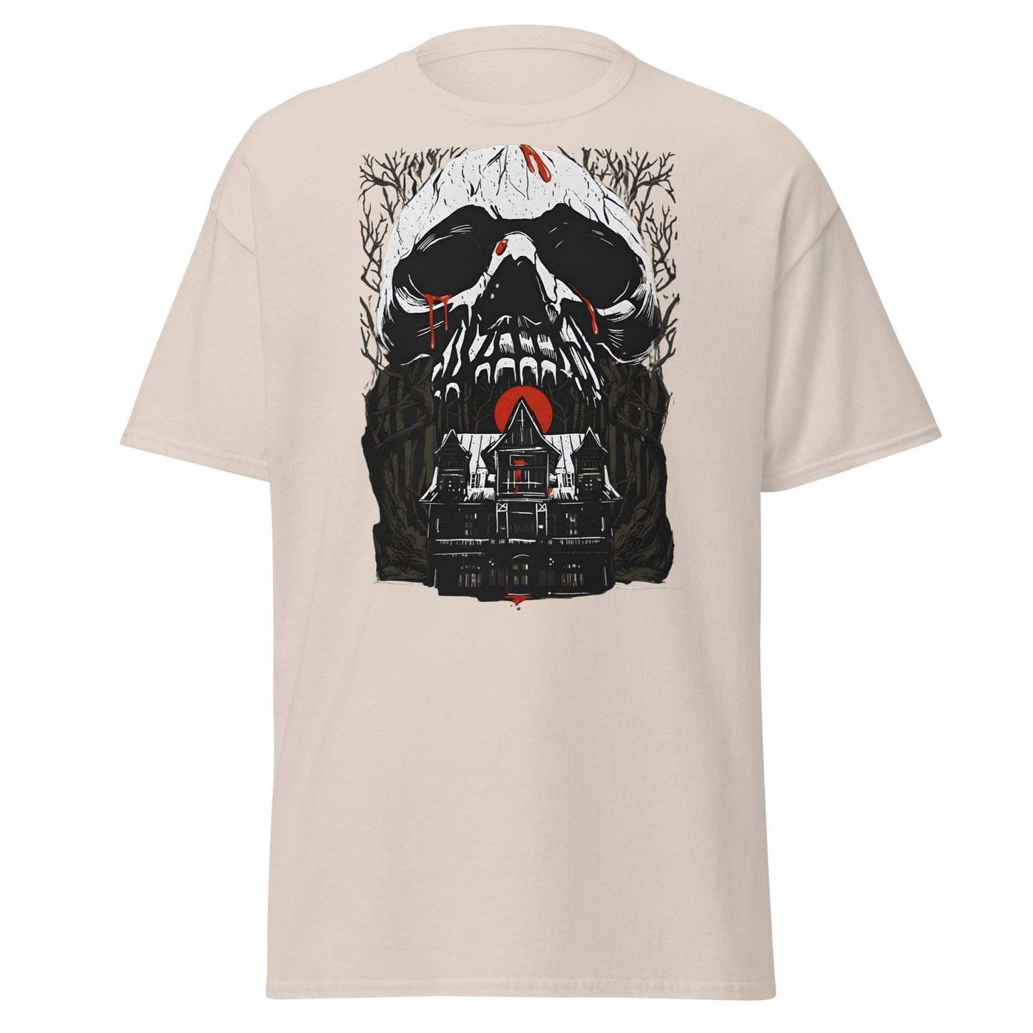 Haunted Mansion Skull T-Shirt – Gothic Horror House Tee - Natural - T-Shirts Online