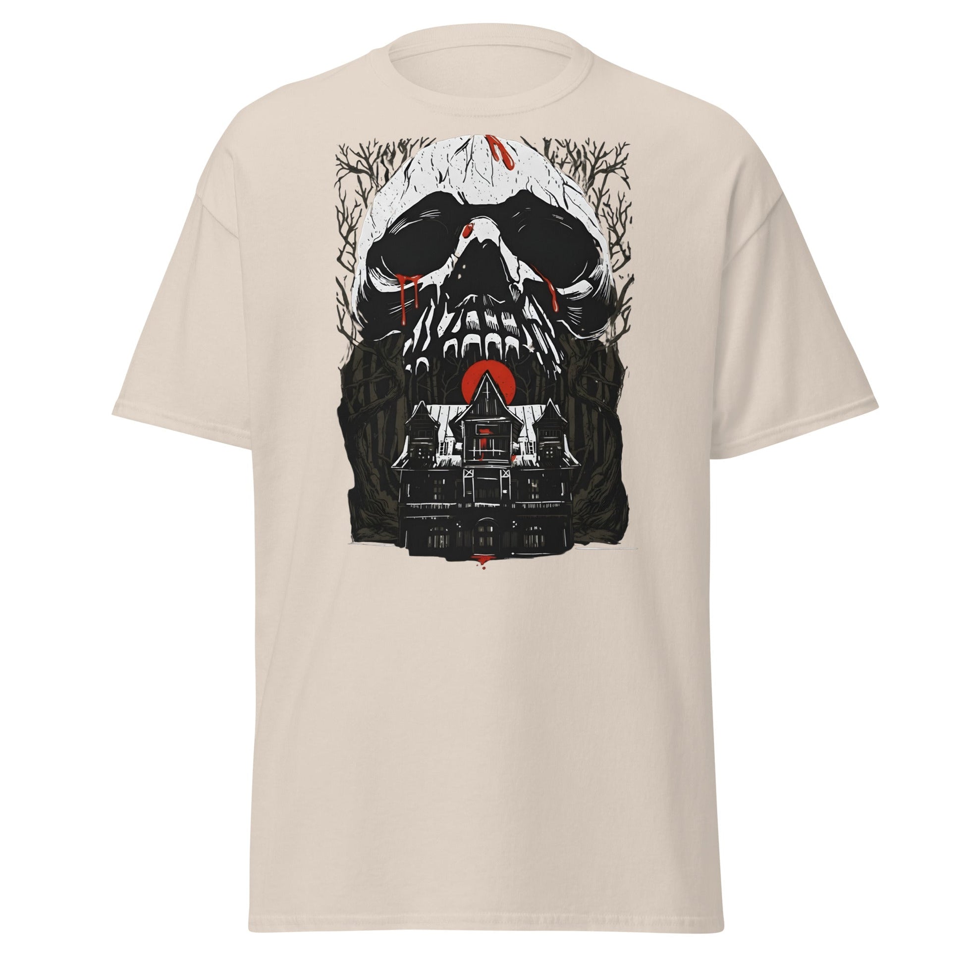 Haunted Mansion Skull T-Shirt – Gothic Horror House Tee - Natural - T-Shirts Online