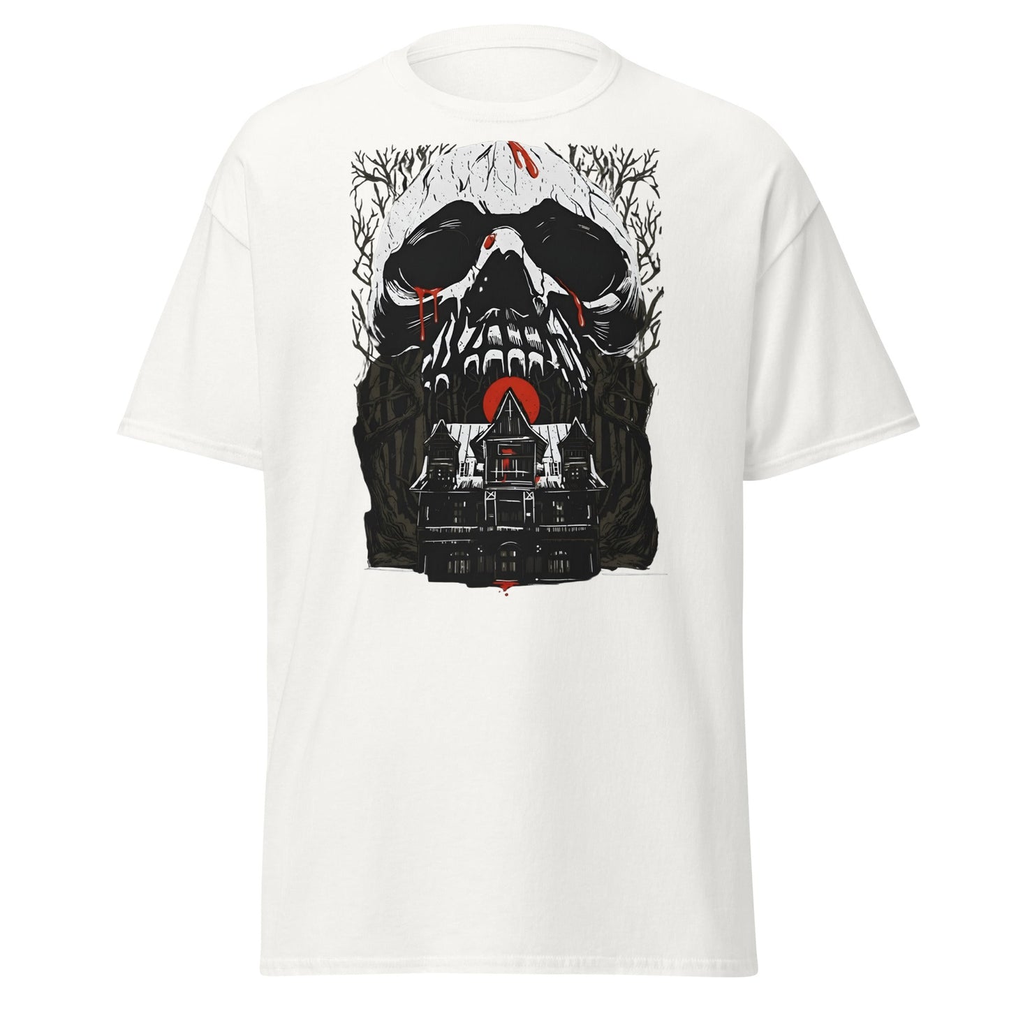 Haunted Mansion Skull T-Shirt – Gothic Horror House Tee - White - T-Shirts Online