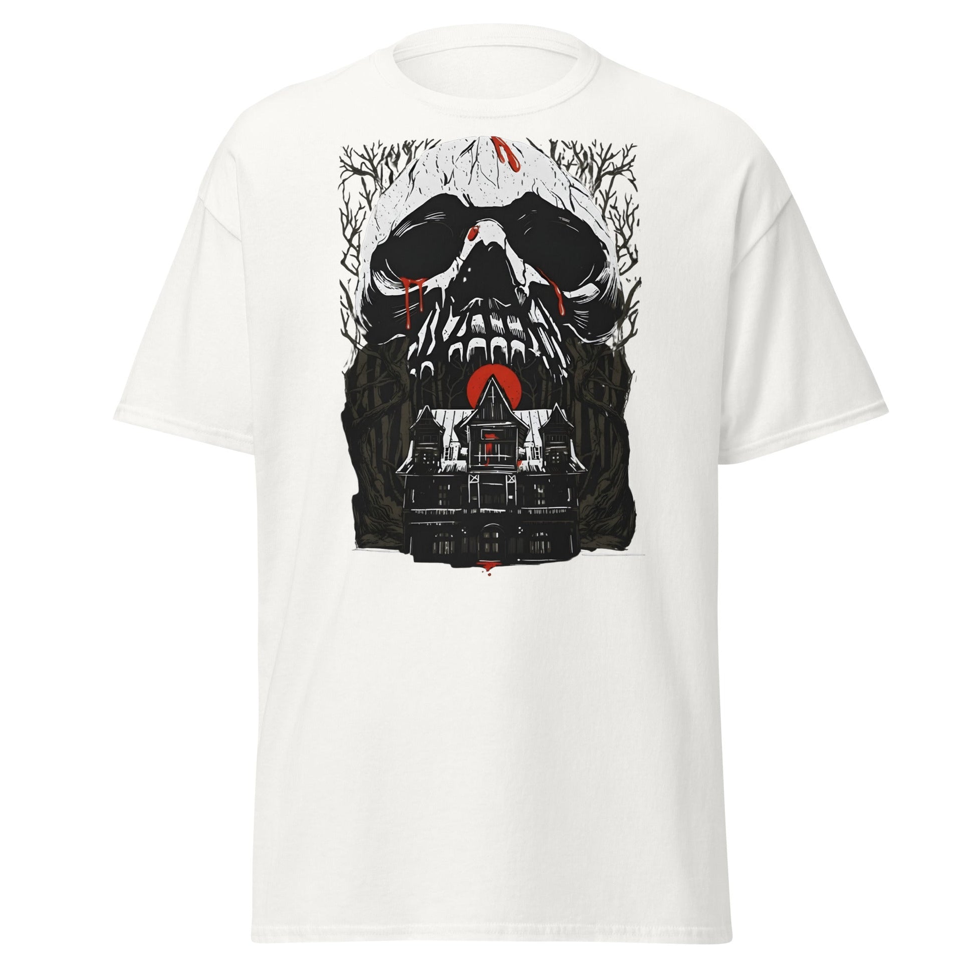 Haunted Mansion Skull T-Shirt – Gothic Horror House Tee - White - T-Shirts Online