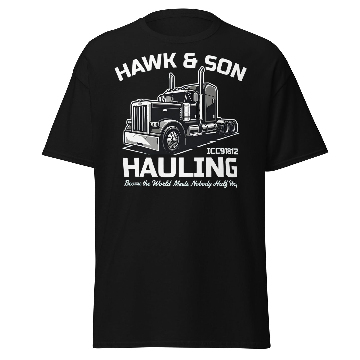 Hawk & Son Hauling Retro Semi - Truck Graphic T-Shirt - Black - T-Shirts Online