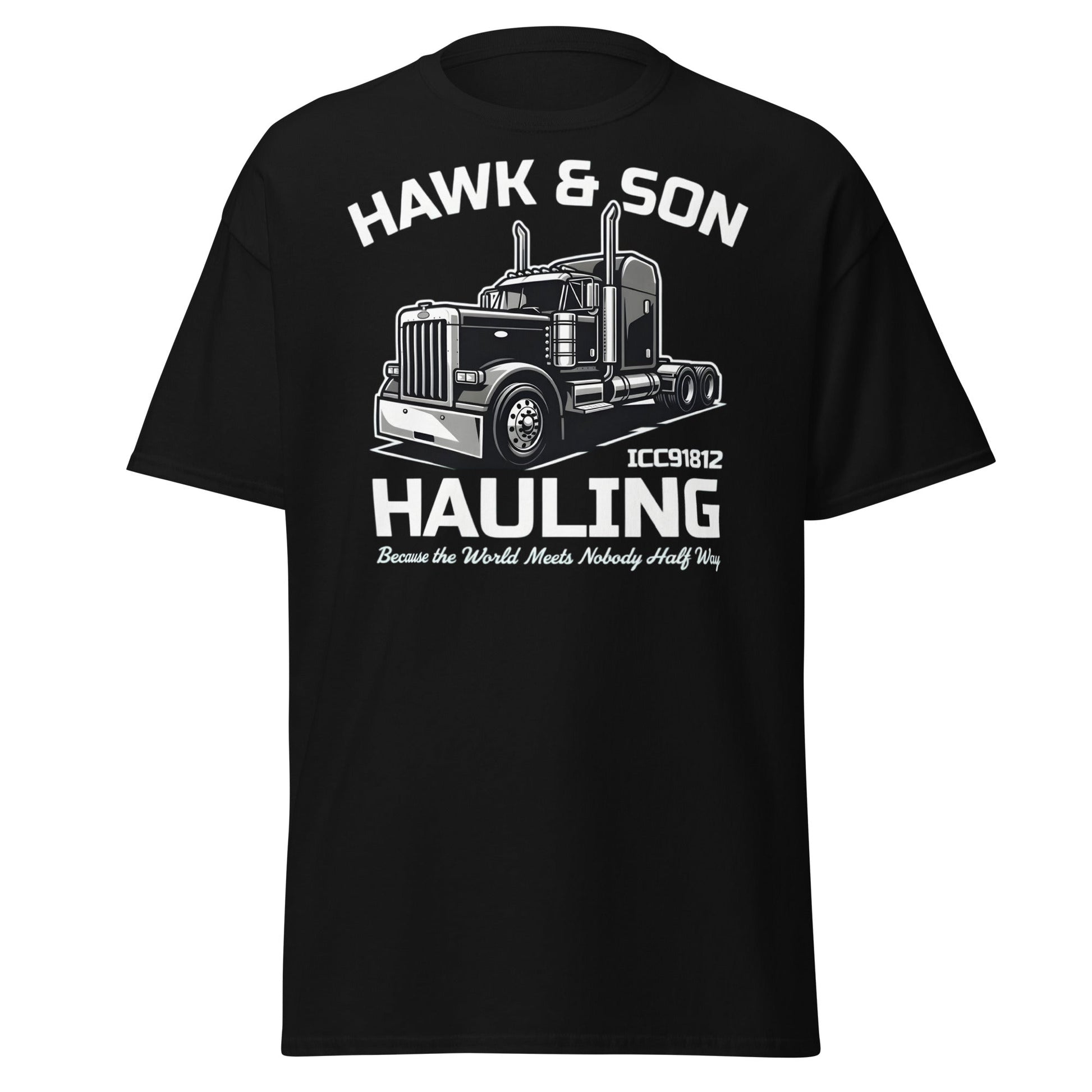 Hawk & Son Hauling Retro Semi - Truck Graphic T-Shirt - Black - T-Shirts Online