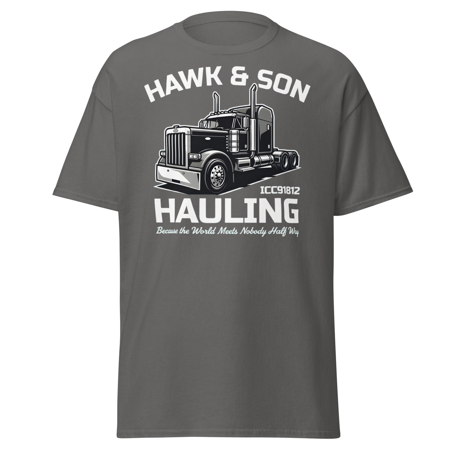 Hawk & Son Hauling Retro Semi - Truck Graphic T-Shirt - Charcoal - T-Shirts Online