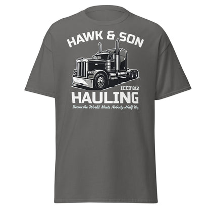 Hawk & Son Hauling Retro Semi - Truck Graphic T-Shirt - Charcoal - T-Shirts Online