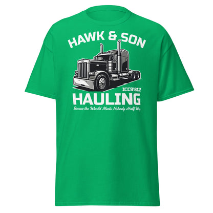 Hawk & Son Hauling Retro Semi - Truck Graphic T-Shirt - Irish Green - T-Shirts Online