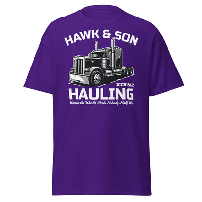 Hawk & Son Hauling Retro Semi - Truck Graphic T-Shirt - Purple - T-Shirts Online