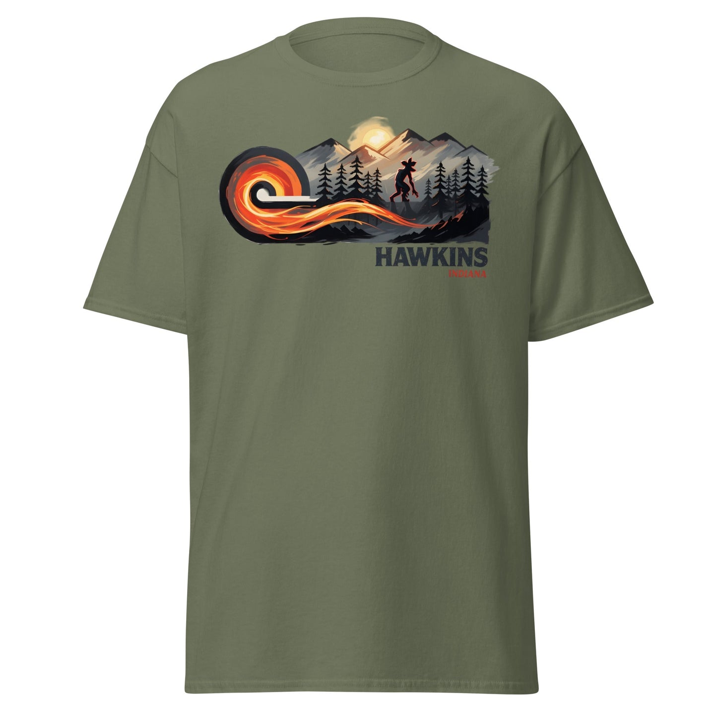 Hawkins Indiana Demogorgon T-Shirt - Stranger Horror Tee - Military Green - T-Shirts Online