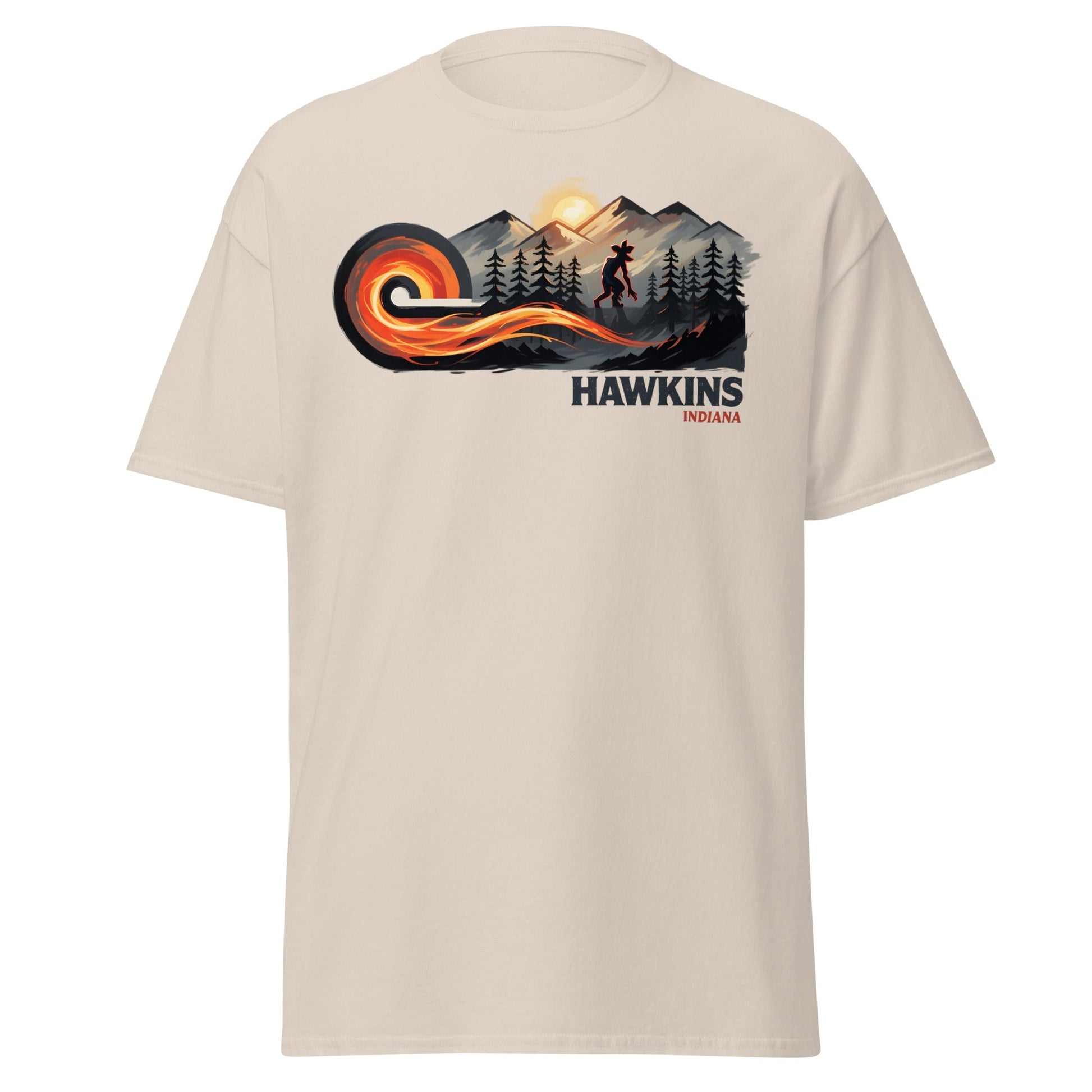 Hawkins Indiana Demogorgon T-Shirt - Stranger Horror Tee - Natural - T-Shirts Online