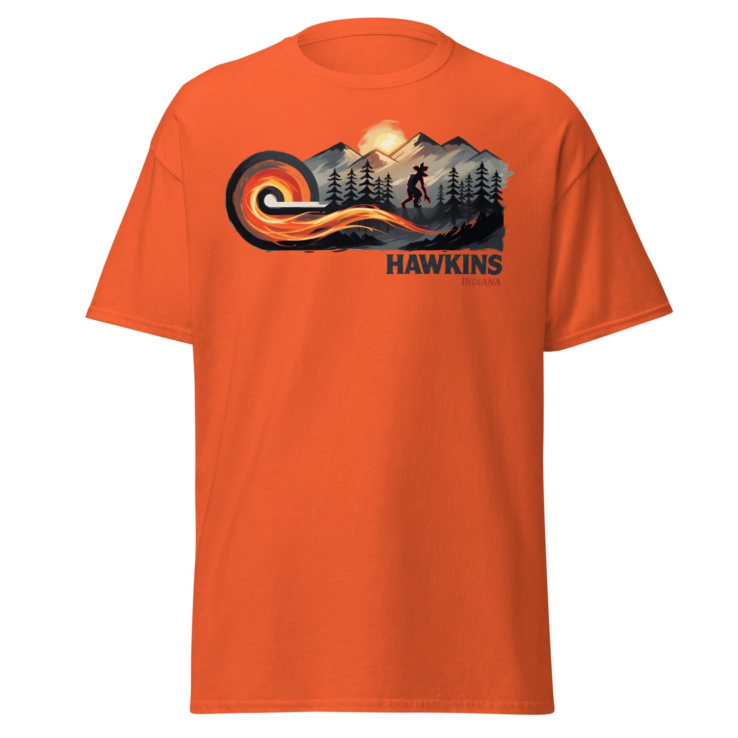 Hawkins Indiana Demogorgon T-Shirt - Stranger Horror Tee - Orange - T-Shirts Online
