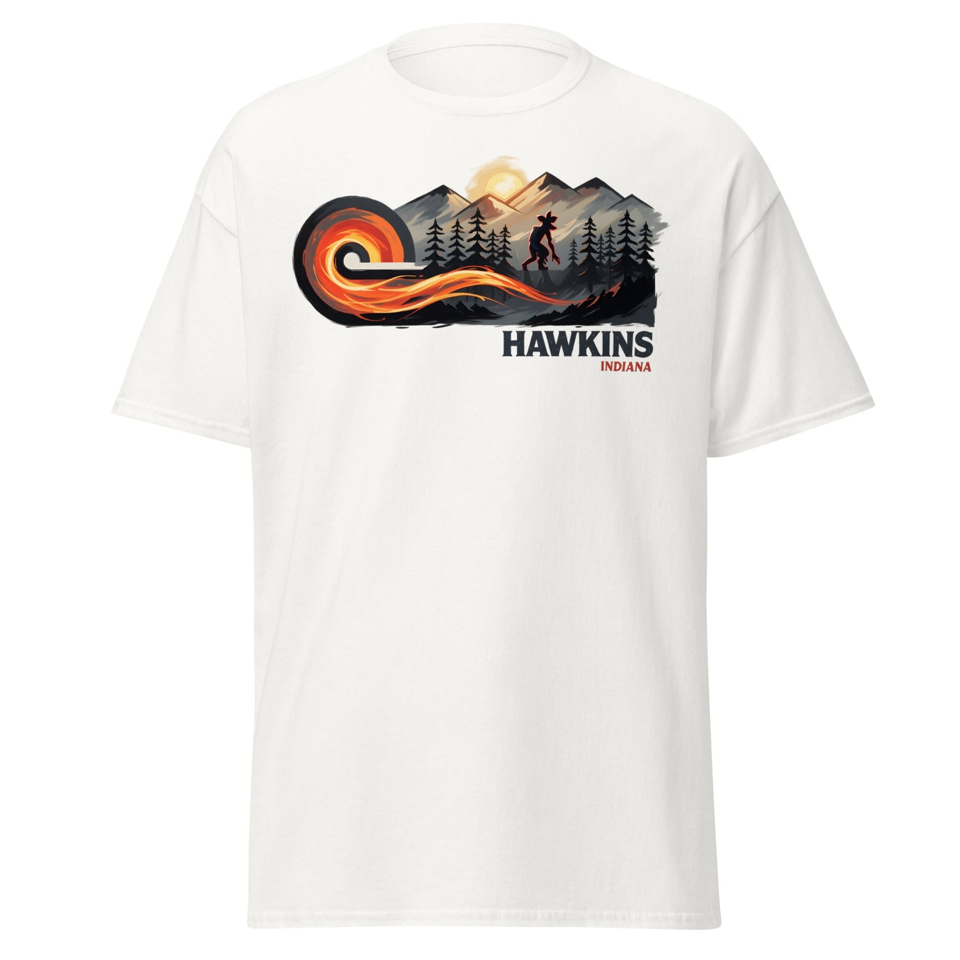 Hawkins Indiana Demogorgon T-Shirt - Stranger Horror Tee - White - T-Shirts Online