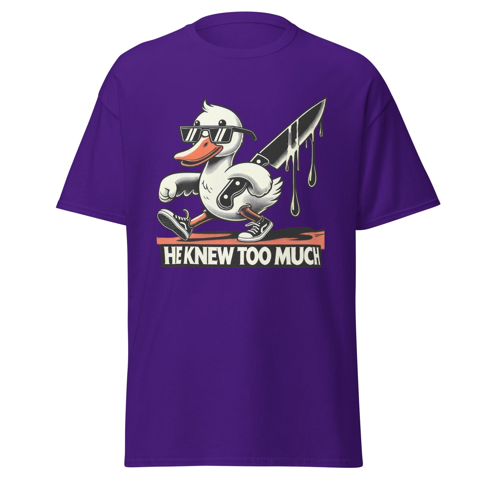 He Knew Too Much | Duck T-Shirt - Purple - T-Shirts Online