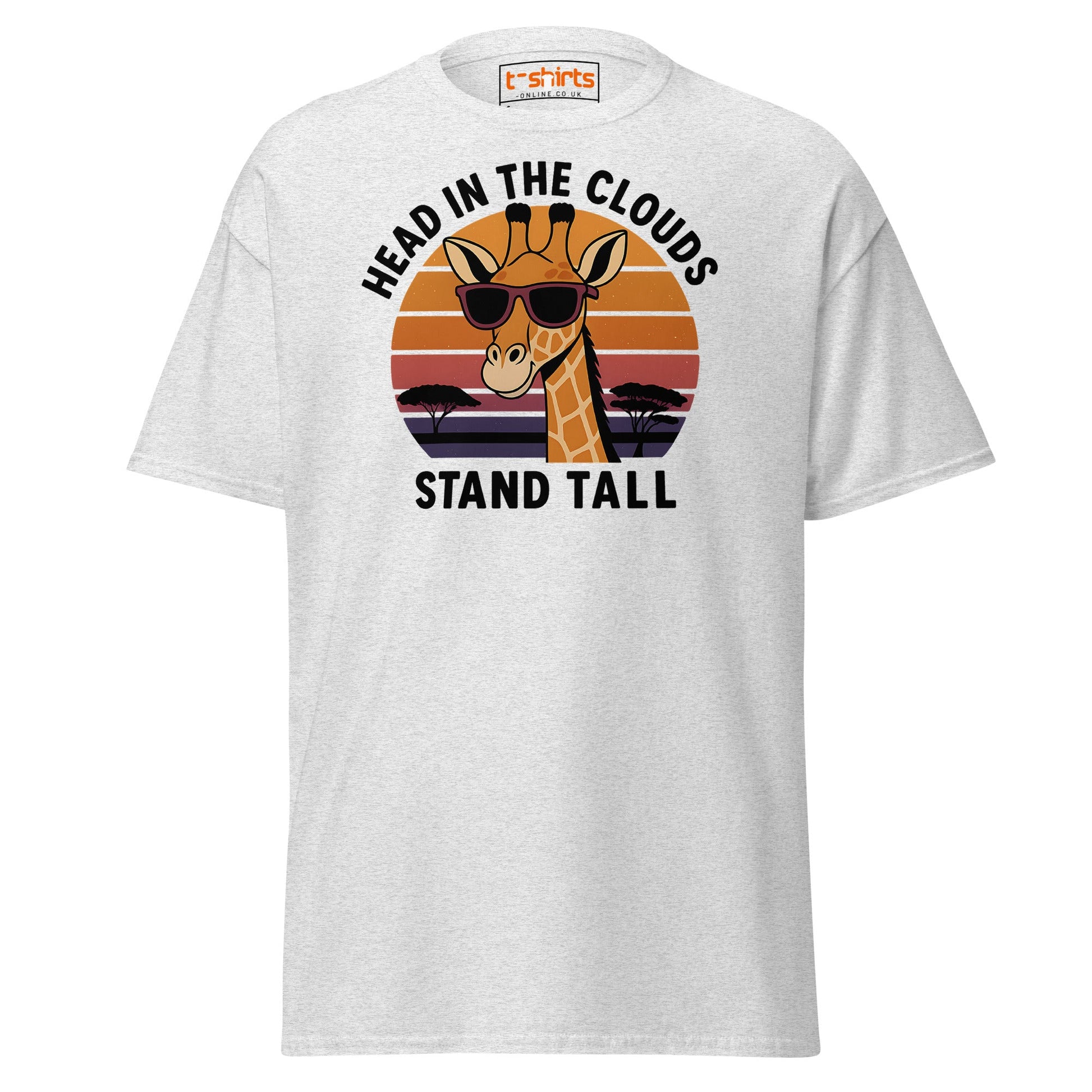 Head in the Clouds Giraffe T-Shirt – Retro Sunset Tee - Ash - T-Shirts Online