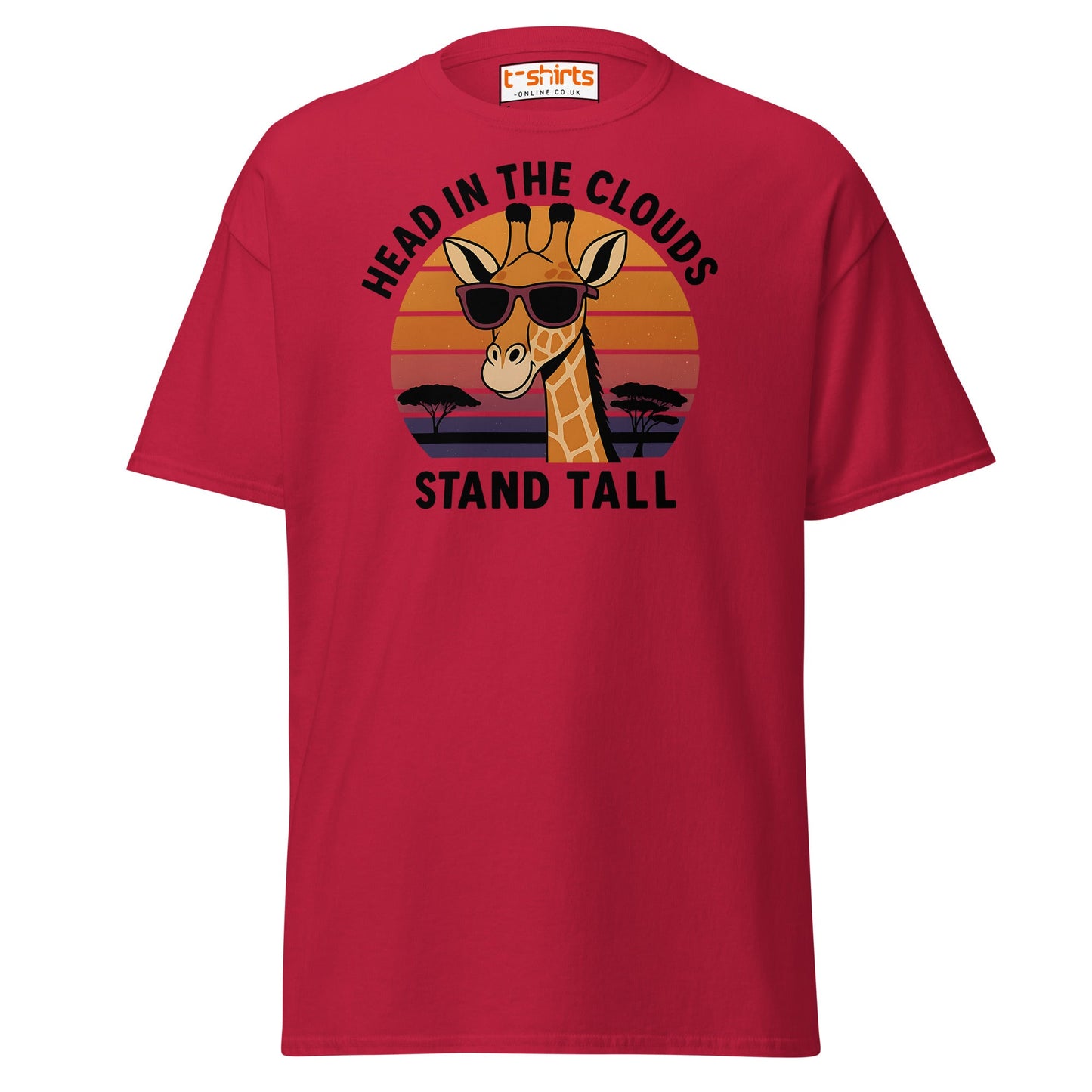Head in the Clouds Giraffe T-Shirt – Retro Sunset Tee - Cardinal - T-Shirts Online