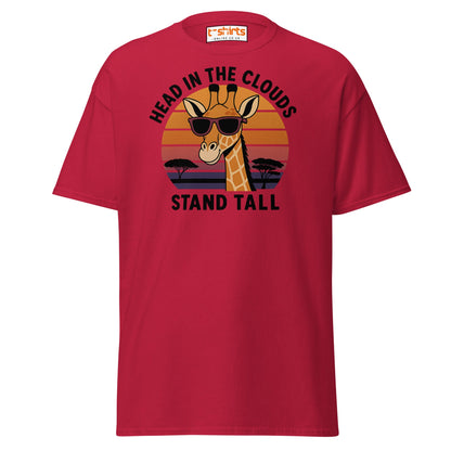 Head in the Clouds Giraffe T-Shirt – Retro Sunset Tee - Cardinal - T-Shirts Online