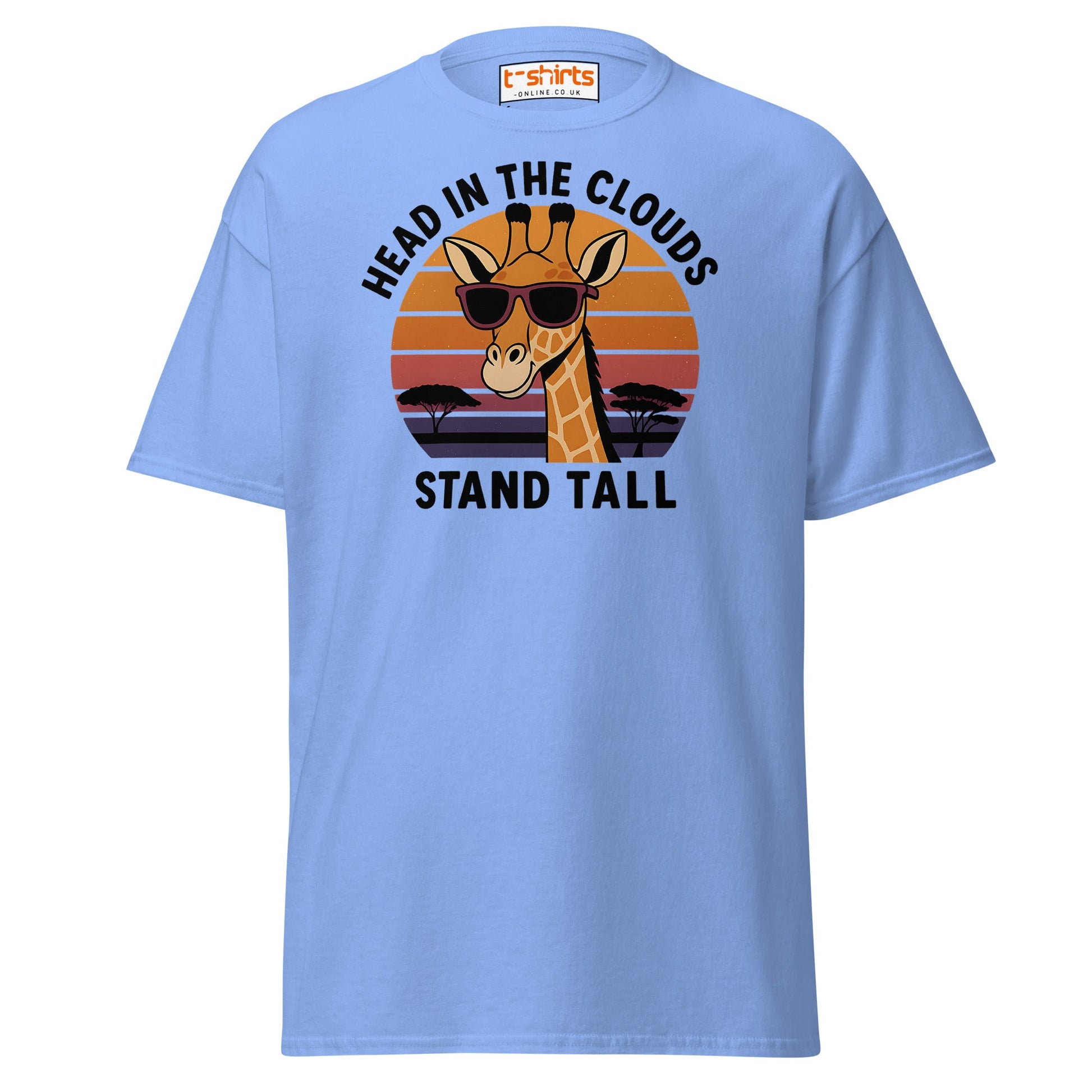 Head in the Clouds Giraffe T-Shirt – Retro Sunset Tee - Carolina Blue - T-Shirts Online