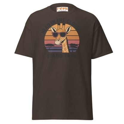 Head in the Clouds Giraffe T-Shirt – Retro Sunset Tee - Dark Chocolate - T-Shirts Online
