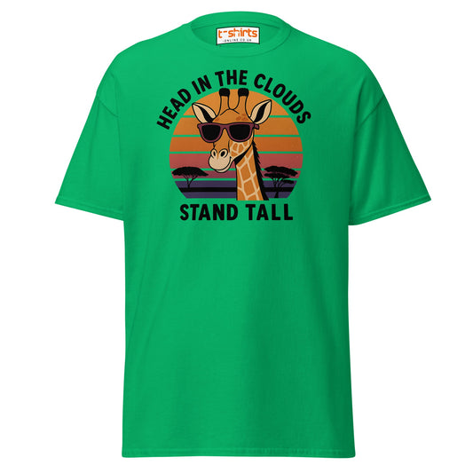 Head in the Clouds Giraffe T-Shirt – Retro Sunset Tee - Irish Green - T-Shirts Online
