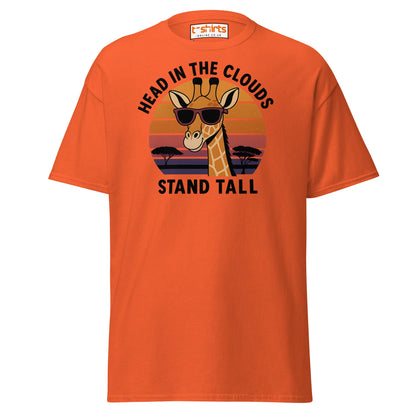 Head in the Clouds Giraffe T-Shirt – Retro Sunset Tee - Orange - T-Shirts Online