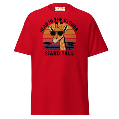 Head in the Clouds Giraffe T-Shirt – Retro Sunset Tee - Red - T-Shirts Online