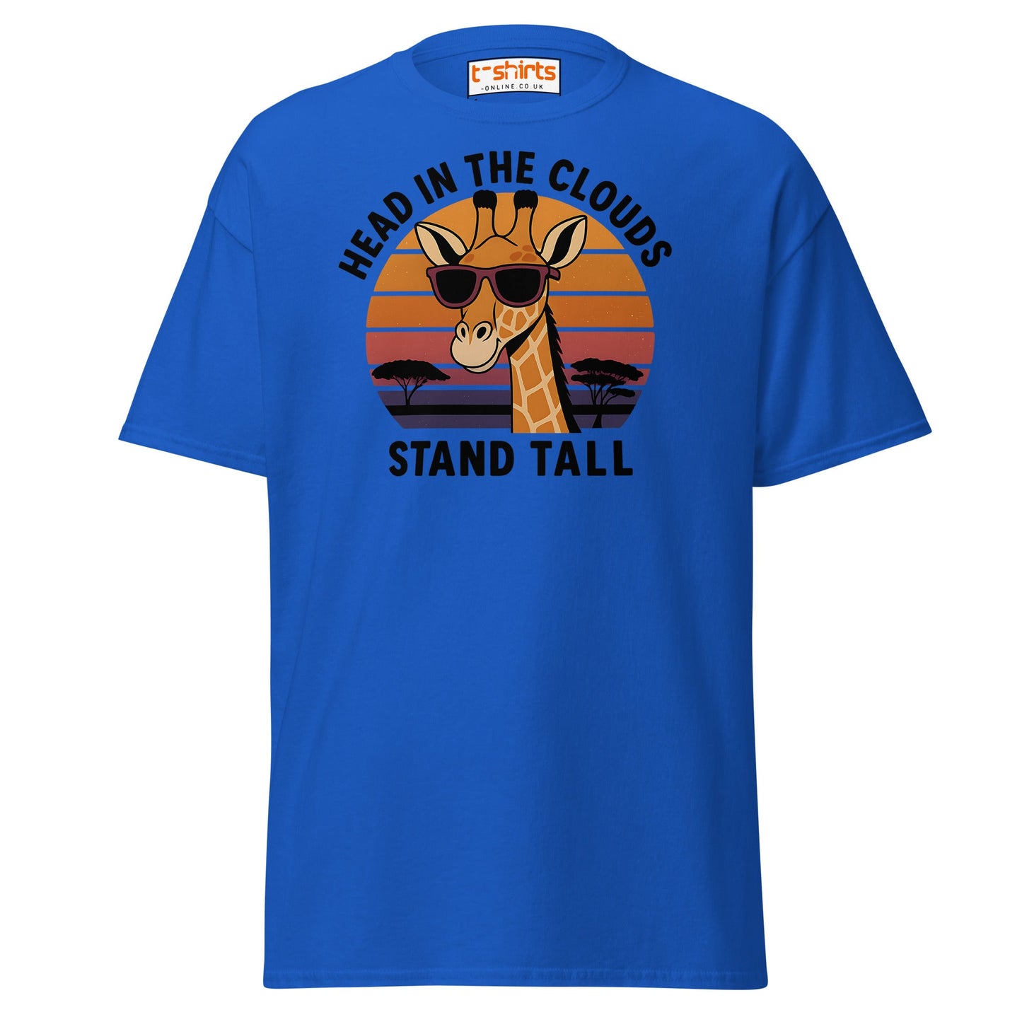 Head in the Clouds Giraffe T-Shirt – Retro Sunset Tee - Royal - T-Shirts Online