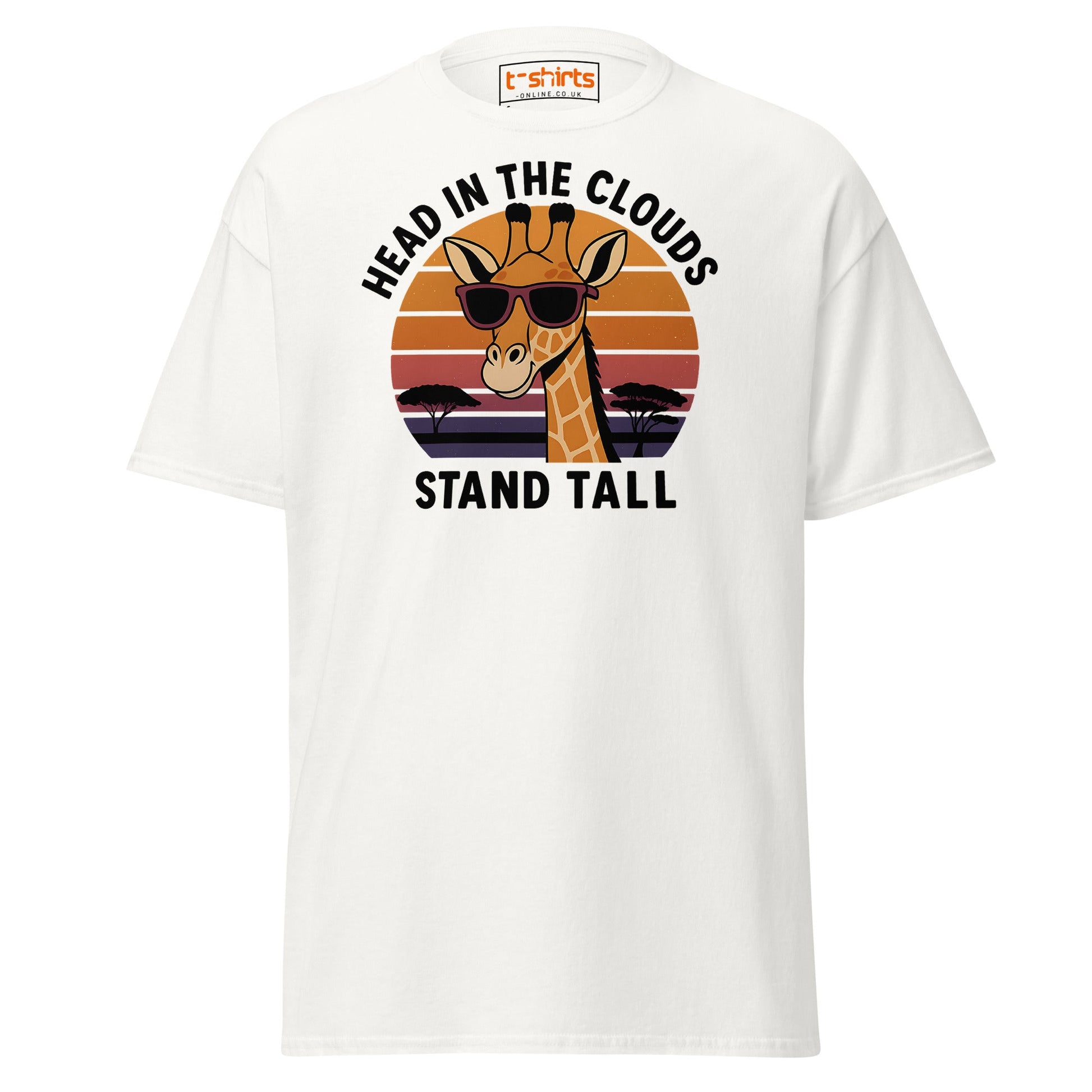 Head in the Clouds Giraffe T-Shirt – Retro Sunset Tee - White - T-Shirts Online