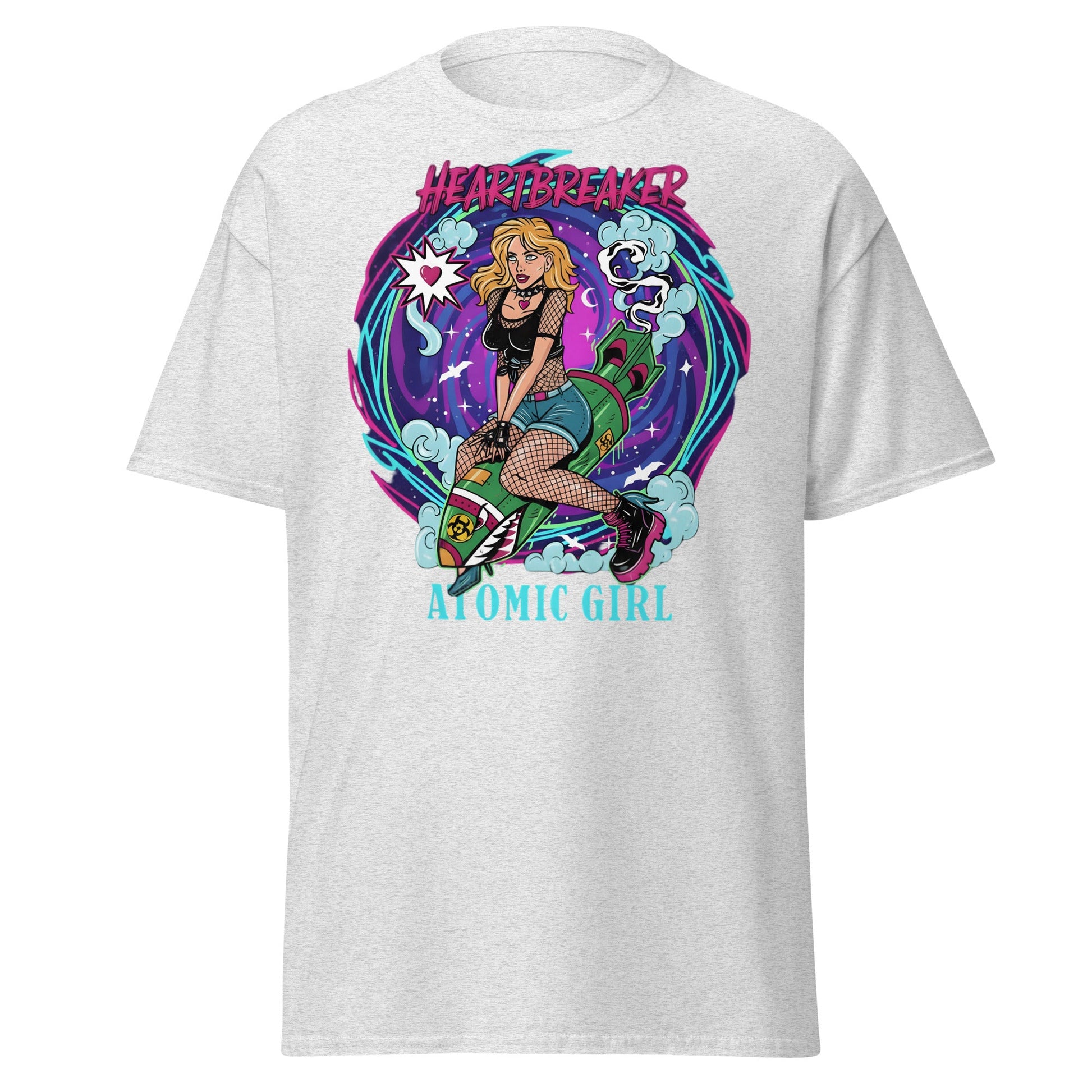 Heartbreaker Atomic Girl T-Shirt | Retro Punk Bombshell Tee - Ash - T-Shirts Online