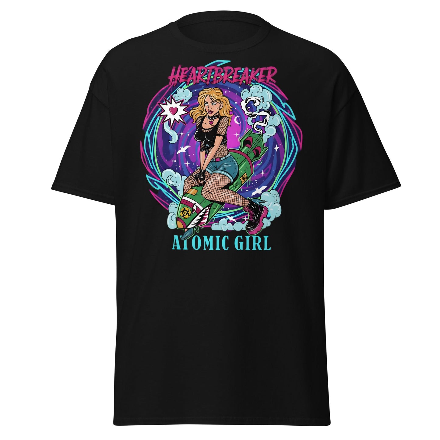 Heartbreaker Atomic Girl T-Shirt | Retro Punk Bombshell Tee - Black - T-Shirts Online