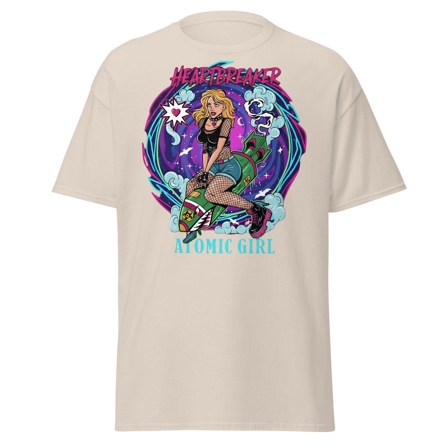 Heartbreaker Atomic Girl T-Shirt | Retro Punk Bombshell Tee - Natural - T-Shirts Online