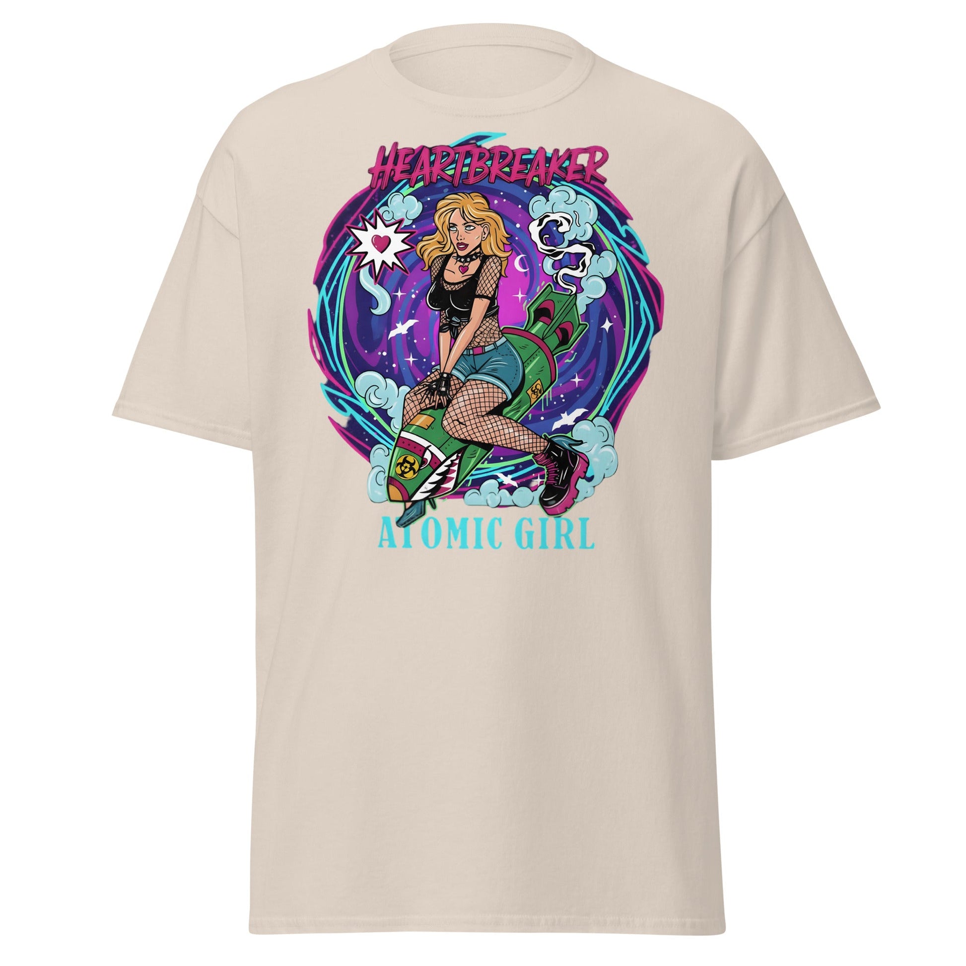 Heartbreaker Atomic Girl T-Shirt | Retro Punk Bombshell Tee - Natural - T-Shirts Online