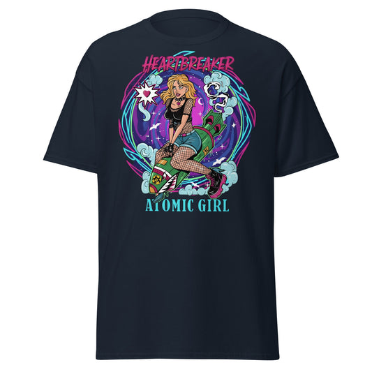 Heartbreaker Atomic Girl T-Shirt | Retro Punk Bombshell Tee - Navy - T-Shirts Online