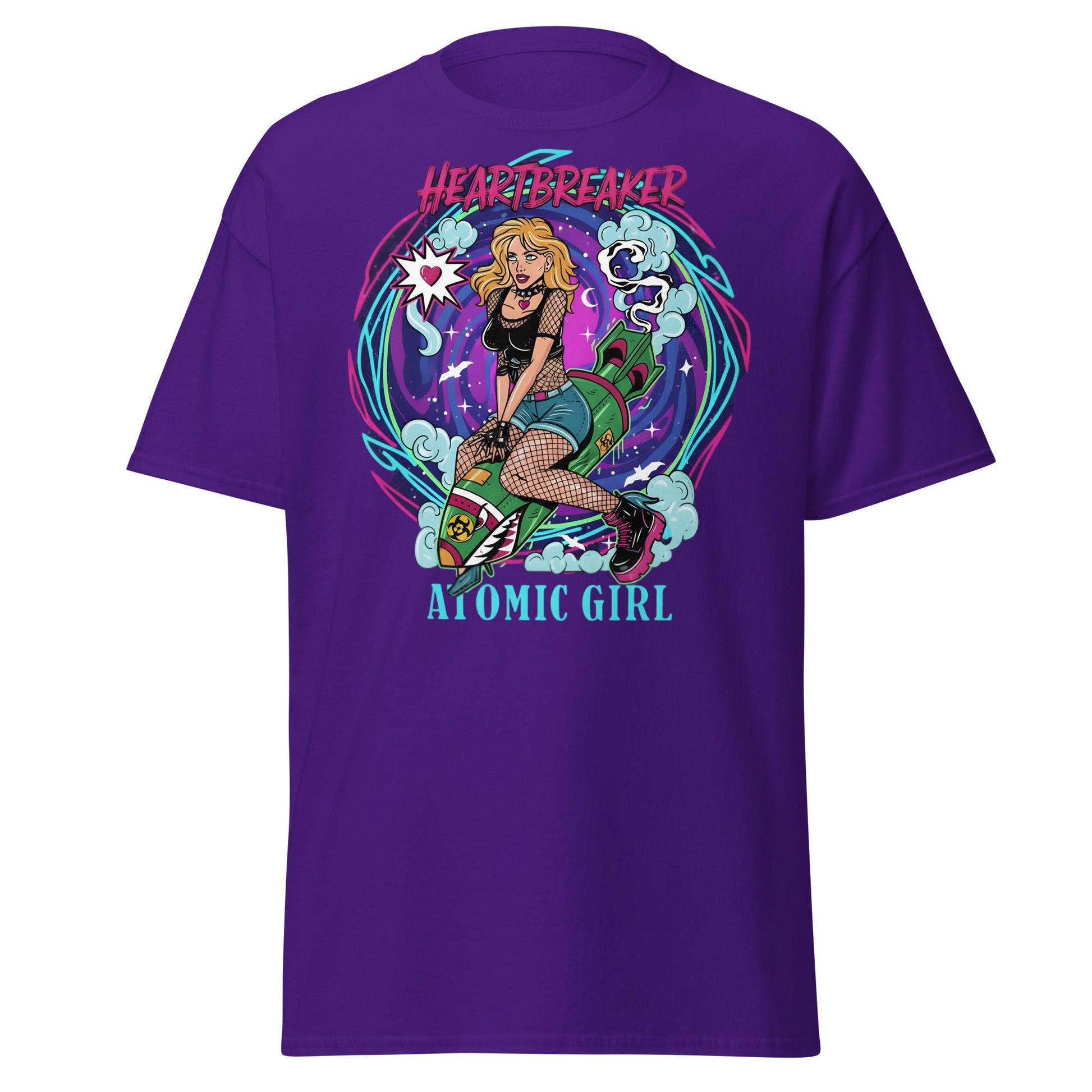 Heartbreaker Atomic Girl T-Shirt | Retro Punk Bombshell Tee - Purple - T-Shirts Online